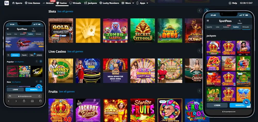 SportPesa Casino Slots Desktop and Mobile View Screenshot